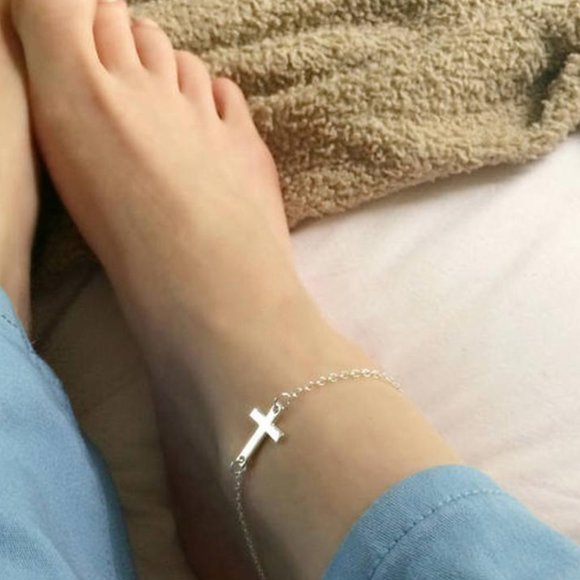 “Empowered” Minimalist Cross Faith Christian Charm Silver Gold Bracelet/Anklet - Picture 3 of 14